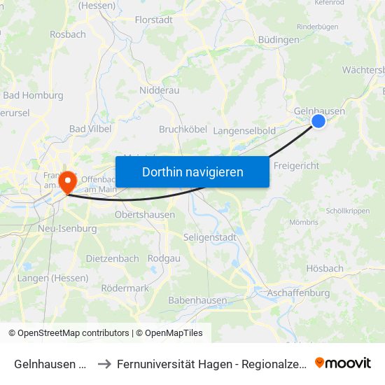 Gelnhausen Busbahnhof to Fernuniversität Hagen - Regionalzentrum Frankfurt am Main map