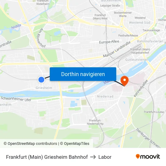 Frankfurt (Main) Griesheim Bahnhof to Labor map