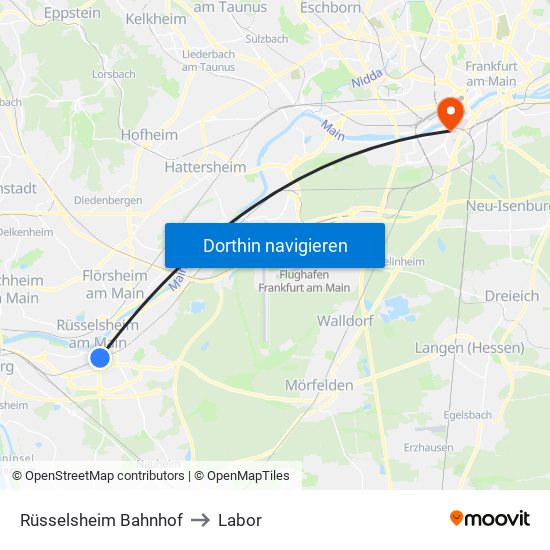 Rüsselsheim Bahnhof to Labor map