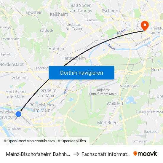 Mainz-Bischofsheim Bahnhof to Fachschaft Informatik map