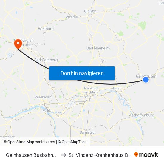 Gelnhausen Busbahnhof to St. Vincenz Krankenhaus Diez map