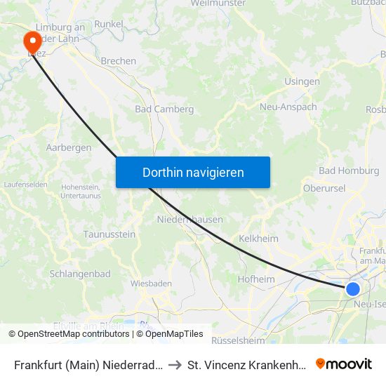 Frankfurt (Main) Niederrad Bahnhof to St. Vincenz Krankenhaus Diez map