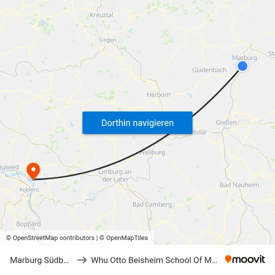 Marburg Südbahnhof to Whu Otto Beisheim School Of Management map