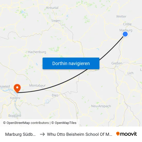 Marburg Südbahnhof to Whu Otto Beisheim School Of Management map