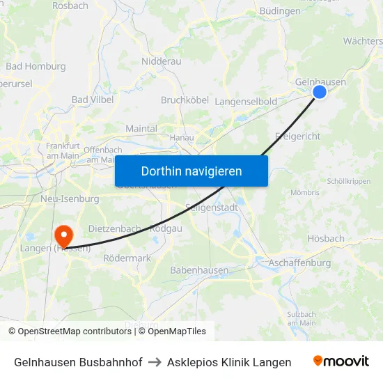 Gelnhausen Busbahnhof to Asklepios Klinik Langen map