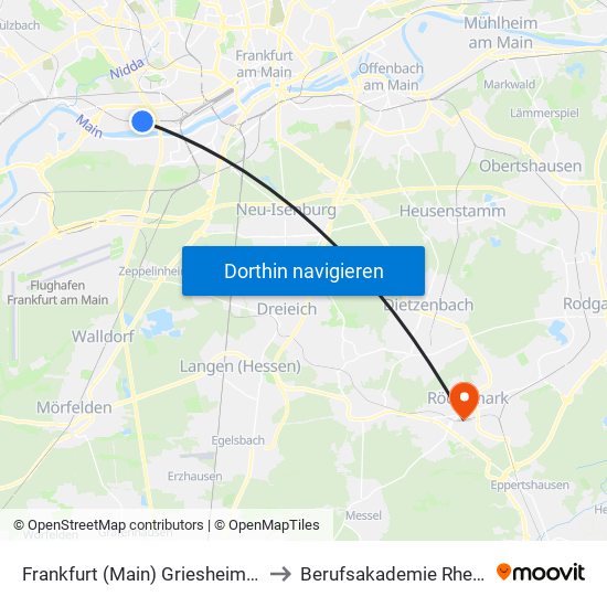Frankfurt (Main) Griesheim Bahnhof to Berufsakademie Rhein-Main map