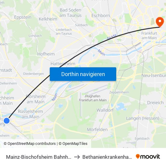 Mainz-Bischofsheim Bahnhof to Bethanienkrankenhaus map