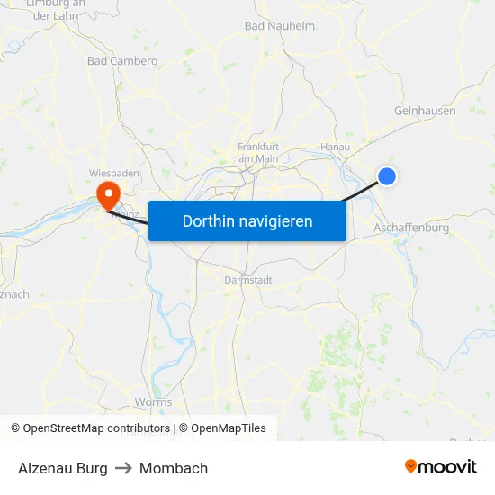 Alzenau Burg to Mombach map