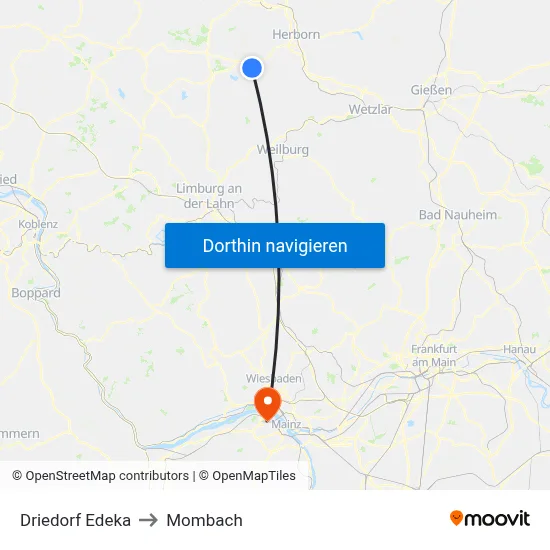Driedorf Edeka to Mombach map