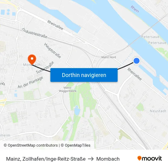 Mainz, Zollhafen/Inge-Reitz-Straße to Mombach map