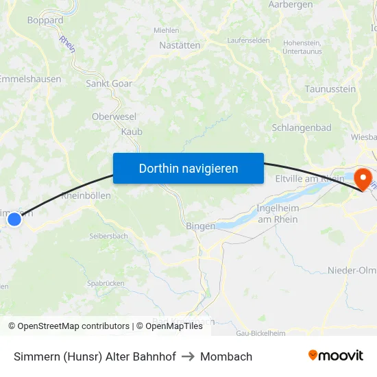Simmern (Hunsr) Alter Bahnhof to Mombach map