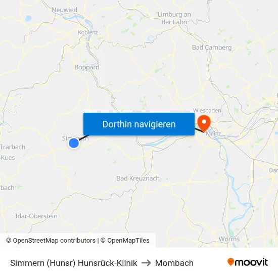 Simmern (Hunsr) Hunsrück-Klinik to Mombach map