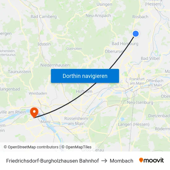 Friedrichsdorf-Burgholzhausen Bahnhof to Mombach map