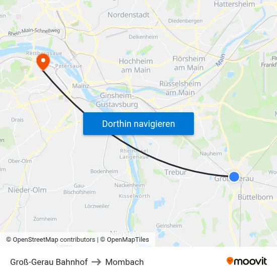 Groß-Gerau Bahnhof to Mombach map