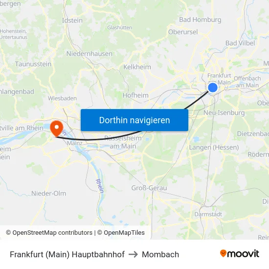 Frankfurt (Main) Hauptbahnhof to Mombach map