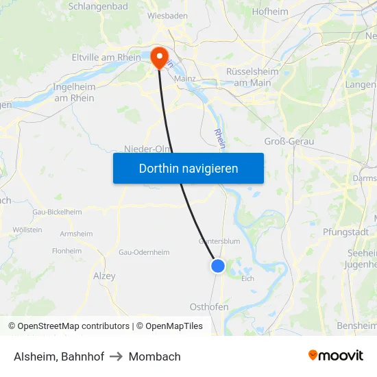 Alsheim, Bahnhof to Mombach map