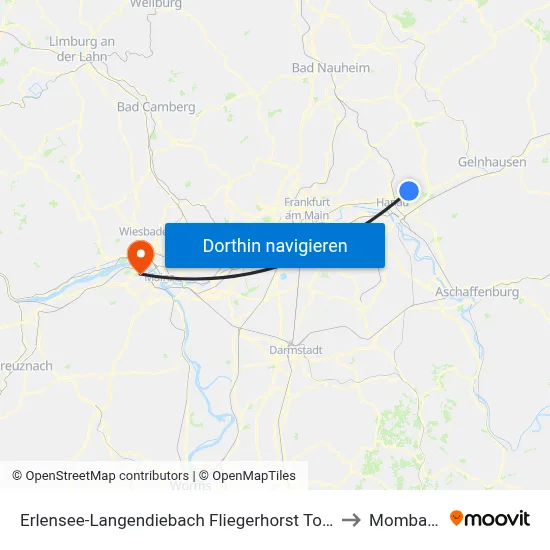 Erlensee-Langendiebach Fliegerhorst Tower to Mombach map