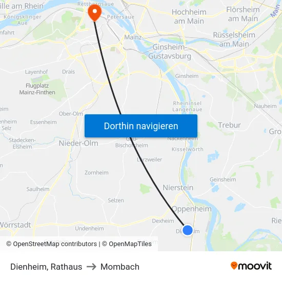 Dienheim, Rathaus to Mombach map