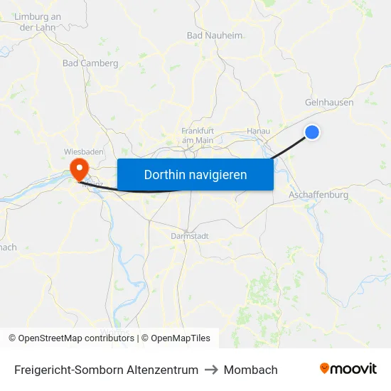 Freigericht-Somborn Altenzentrum to Mombach map