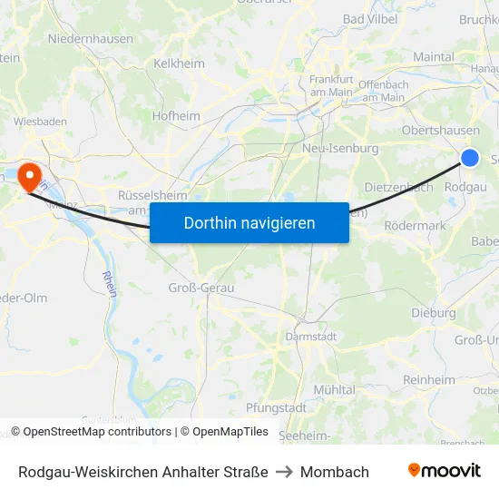 Rodgau-Weiskirchen Anhalter Straße to Mombach map