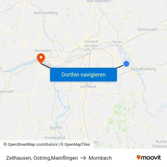 Zellhausen, Ostring,Mainflingen to Mombach map