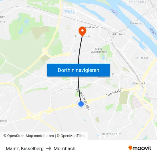 Mainz, Kisselberg to Mombach map