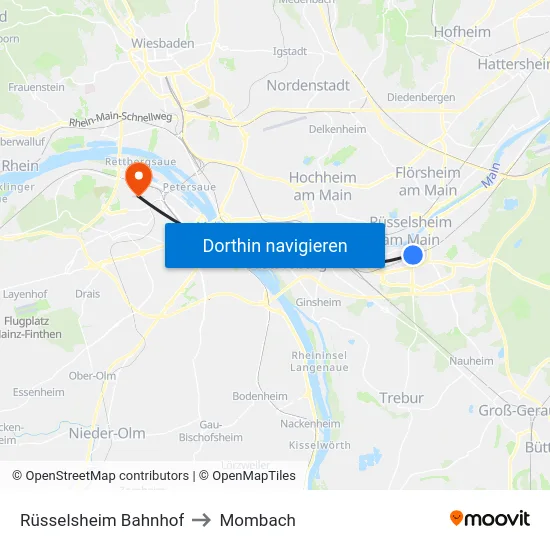 Rüsselsheim Bahnhof to Mombach map
