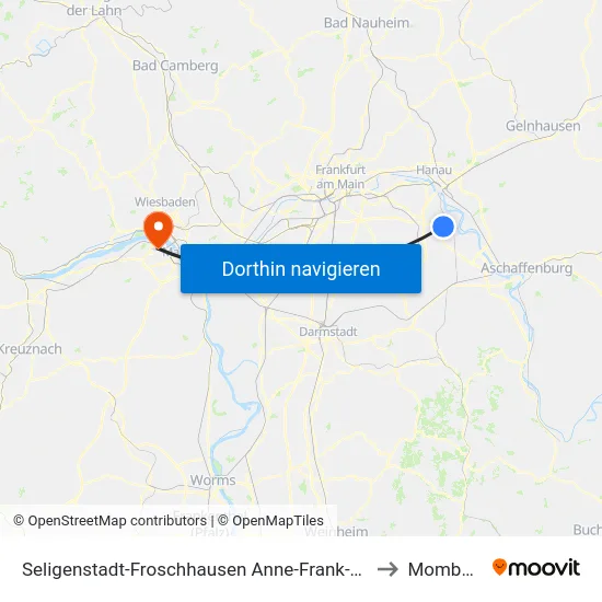 Seligenstadt-Froschhausen Anne-Frank-Straße to Mombach map