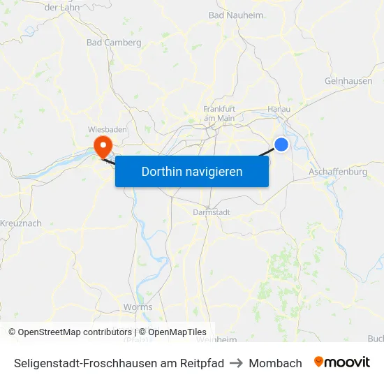Seligenstadt-Froschhausen am Reitpfad to Mombach map