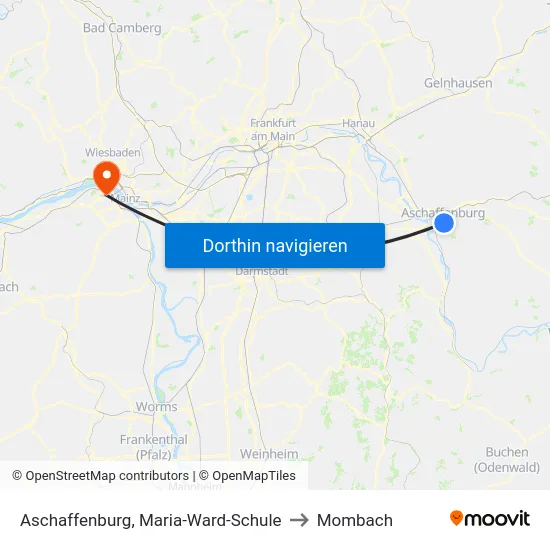 Aschaffenburg, Maria-Ward-Schule to Mombach map
