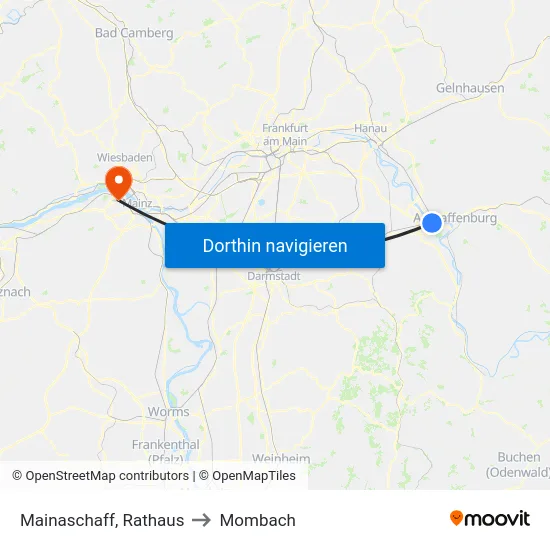 Mainaschaff, Rathaus to Mombach map