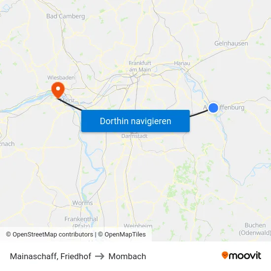 Mainaschaff, Friedhof to Mombach map