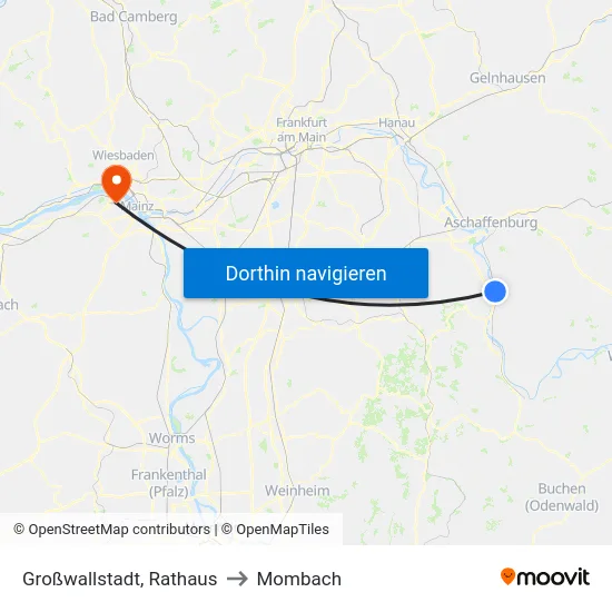 Großwallstadt, Rathaus to Mombach map