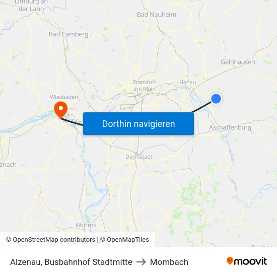 Alzenau, Busbahnhof Stadtmitte to Mombach map