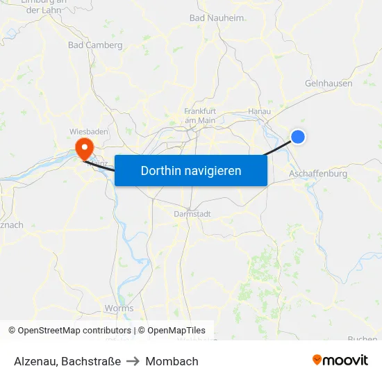 Alzenau, Bachstraße to Mombach map