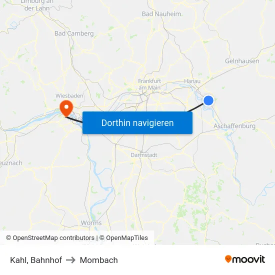 Kahl, Bahnhof to Mombach map