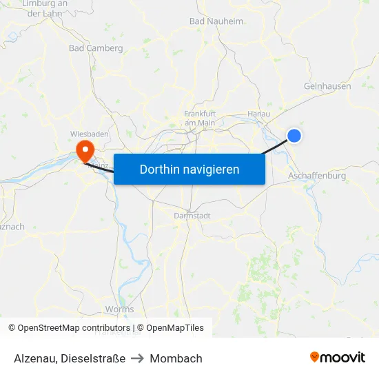 Alzenau, Dieselstraße to Mombach map