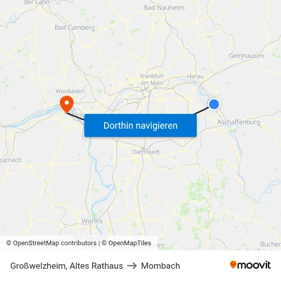 Großwelzheim, Altes Rathaus to Mombach map