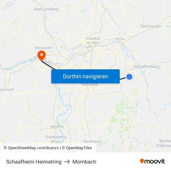 Schaafheim Heimatring to Mombach map