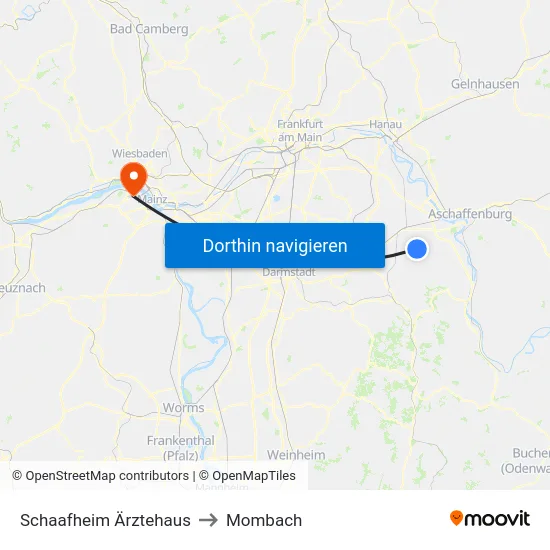 Schaafheim Ärztehaus to Mombach map