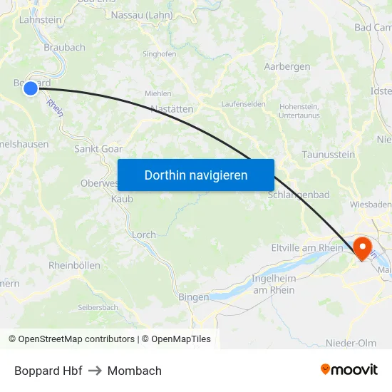 Boppard Hbf to Mombach map