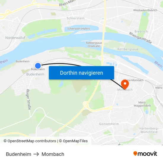 Budenheim to Mombach map