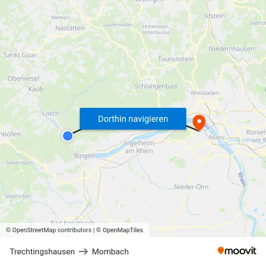 Trechtingshausen to Mombach map
