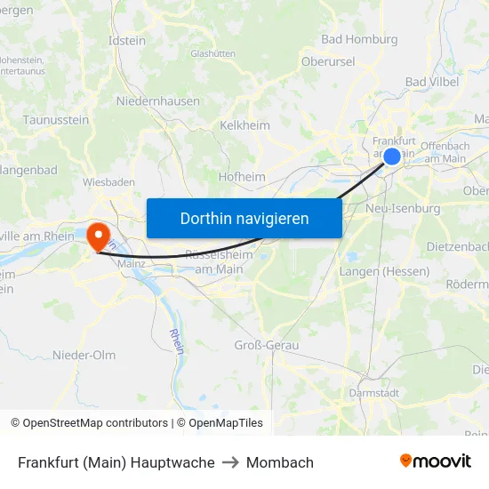 Frankfurt (Main) Hauptwache to Mombach map