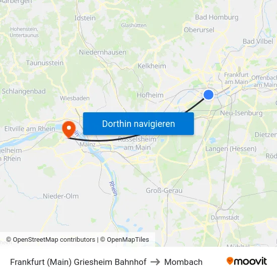 Frankfurt (Main) Griesheim Bahnhof to Mombach map