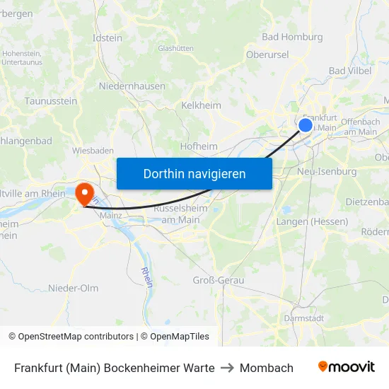 Frankfurt (Main) Bockenheimer Warte to Mombach map