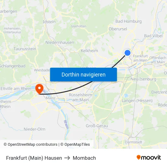 Frankfurt (Main) Hausen to Mombach map