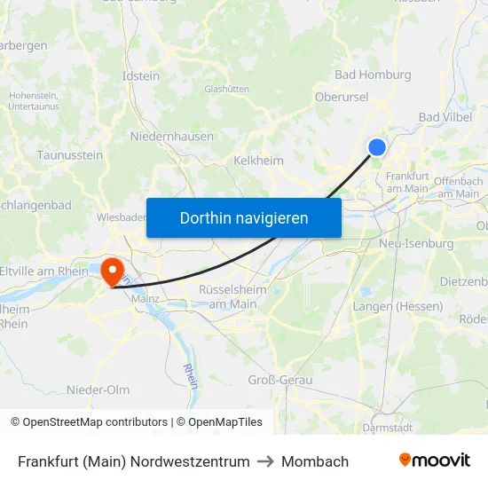 Frankfurt (Main) Nordwestzentrum to Mombach map