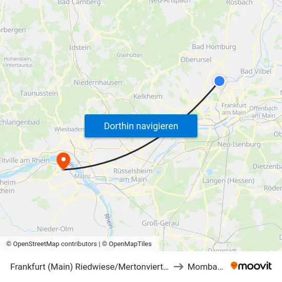 Frankfurt (Main) Riedwiese/Mertonviertel to Mombach map