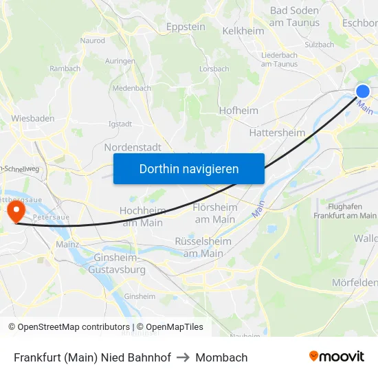Frankfurt (Main) Nied Bahnhof to Mombach map